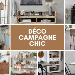 Ambiance **style rustique chic** avec des meubles en rotin, bois brut et métal. Décoration chaleureuse et naturelle.