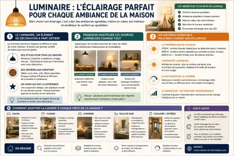 Guide pour un éclairage parfait : choisir le bon luminaire pour chaque pièce, en tenant compte de la température, de l'intensité et de la diffusion de la lumière.