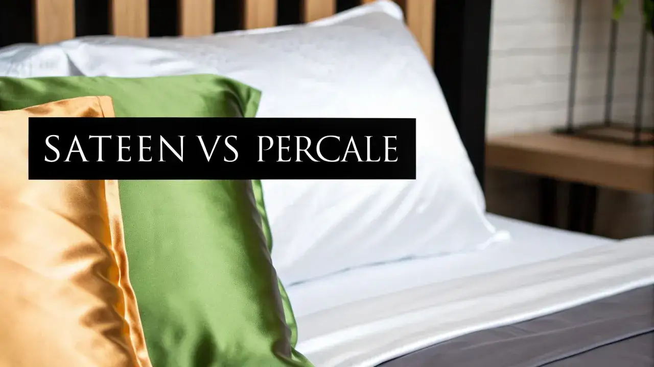 Coussins orange et vert sur un lit blanc, avec le texte 