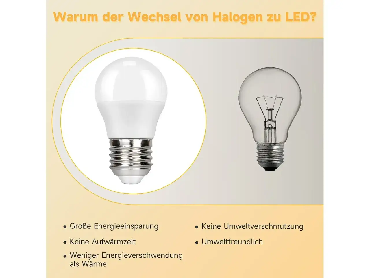 Une ampoule LED moderne, douce pour les yeux, compar&eacute;e &agrave; une ampoule halog&egrave;ne. &Eacute;conomie d'&eacute;nergie et respect de l'environnement.